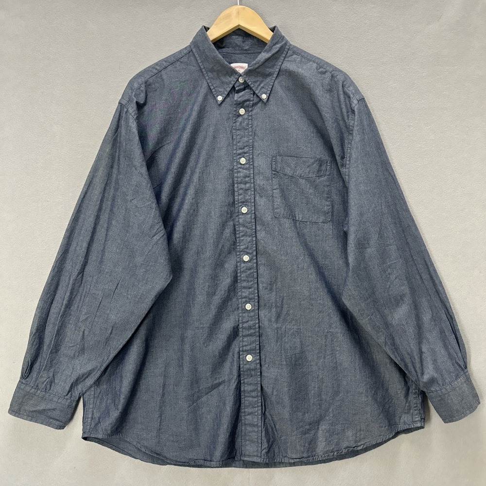 Brooks Brothers Chambray Dress Shirt Men XL Blue Madison Fit Button Down FLAWS